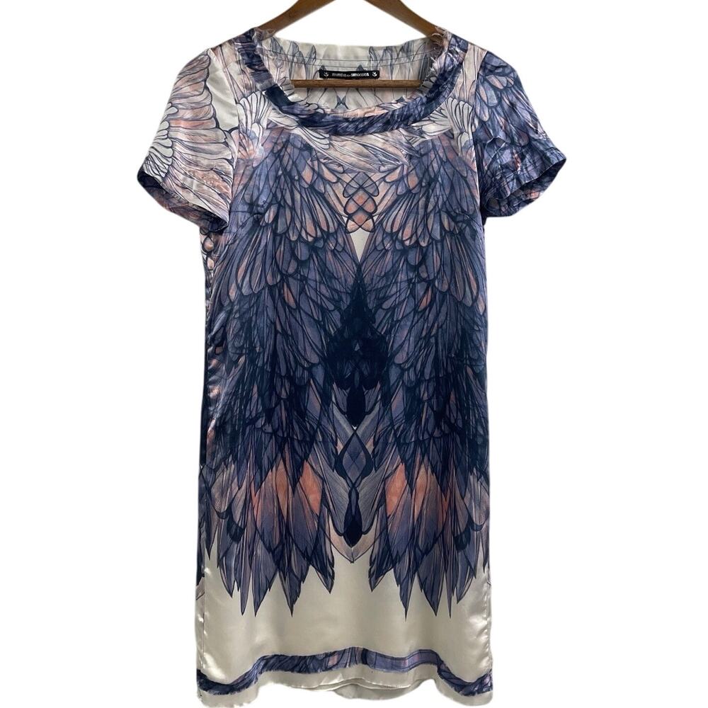 Munthe plus Simonsen Feather Wing Print Silk Mini Shift Dress 34